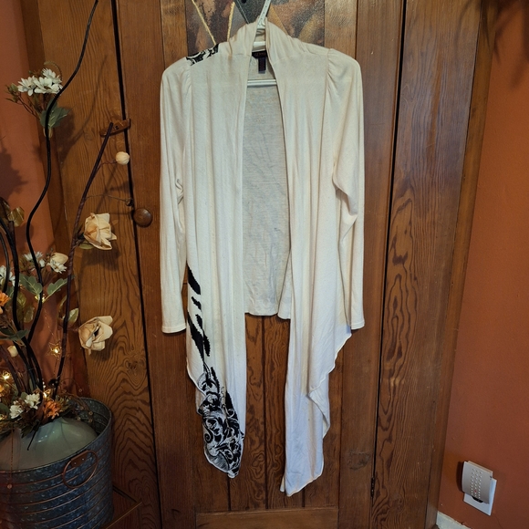Dereon Asymmetrical Cream & Black Bling Cardigan Sweater Sz XL - Picture 1 of 10